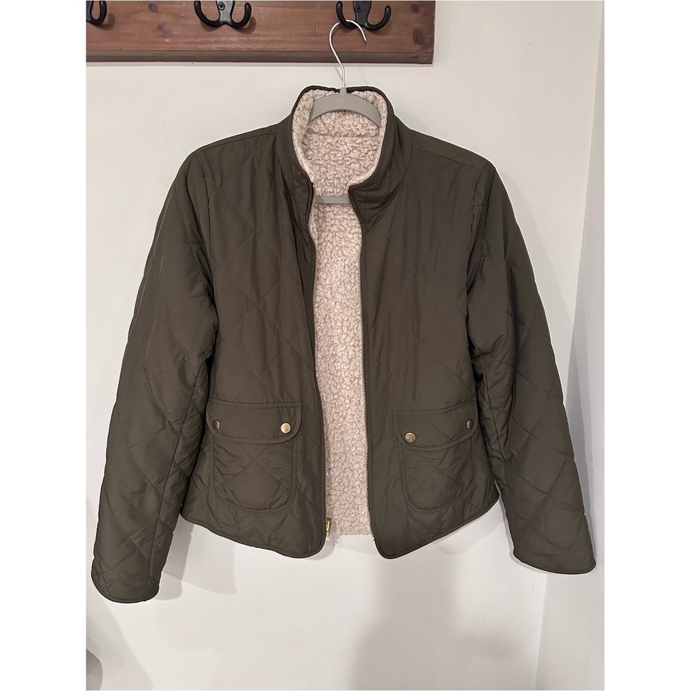 Love Tree Green Quilted Reversible Sherpa Jacket